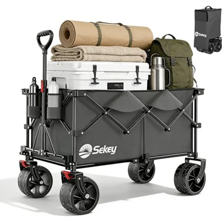 Sekey XXL Plus Bollerwagen, Faltbar mit 200L Volumen und 200KG Tragkraft, All-Terrain-Räder 17x10 cm, patentierter 4-Wege-Sofortaufbau, Anthrazit – Bild 1