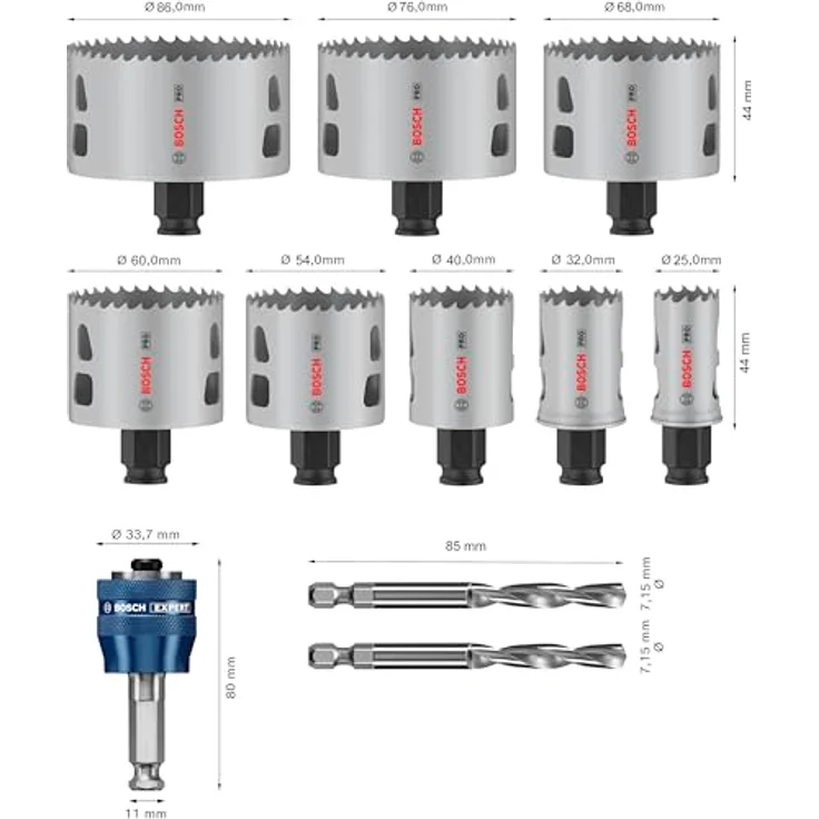 Bosch 11x PRO Multi Material Power Change Plus Lochsäge-Set – Transparentes Etui (für Weichholz, Trockenbauwand, Professional Zubehör Bohrmaschine/Schrauber) – Bild 2