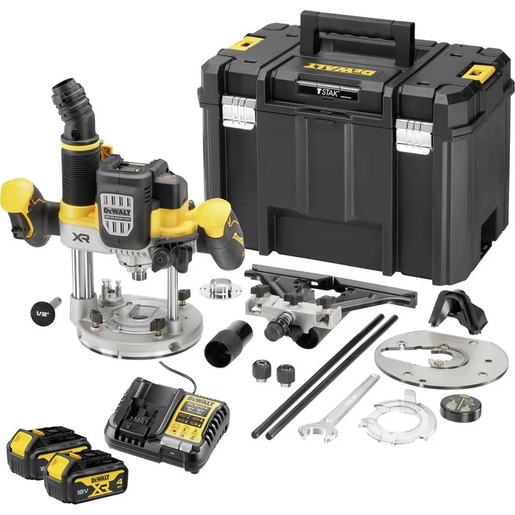 DEWALT DCW620NT-XJ, Akku-Oberfräse mit Akku-Kit DCB1104M2-QW kostenlos