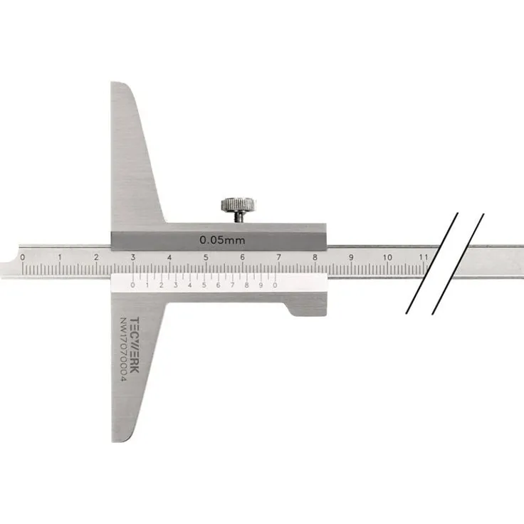 NORDWEST Tiefenmessschieber DIN 862, 200mm mit gerader Messschiene 10x4,5mm, mattverchromt, inkl. Feststellschraube Nonius