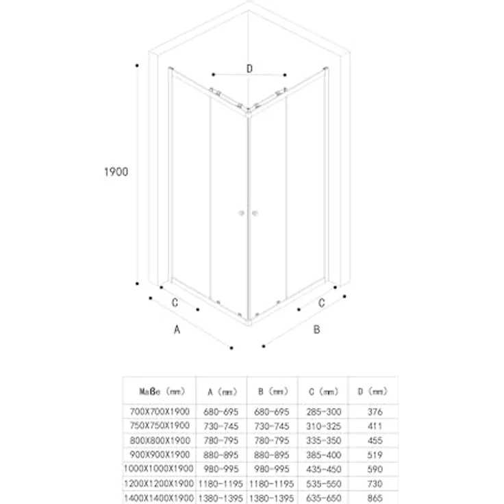 doporro 70x80cm Duschkabine Eckeinstieg mit Schiebetür, Klarglas 6mm ESG, Höhe 190cm, links/rechts montierbar, NANO-Beschichtung – Bild 7