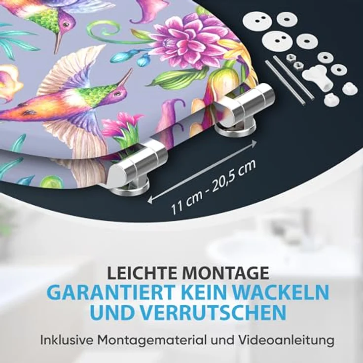 Sanilo Kolibri WC Sitz mit Absenkautomatik, Holz, antibakterielle Oberfläche, belastbar bis 200 kg, passend für Standard WCs – Bild 6
