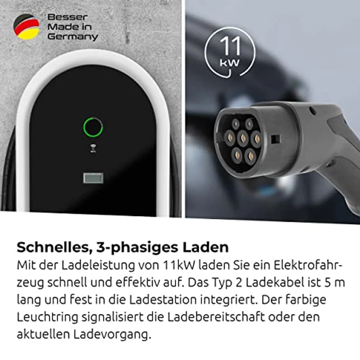 Technivolt 1100 Smart Wallbox 11kW mit 5m Ladekabel, Schwarz-Grau (0000-6301) – Bild 5