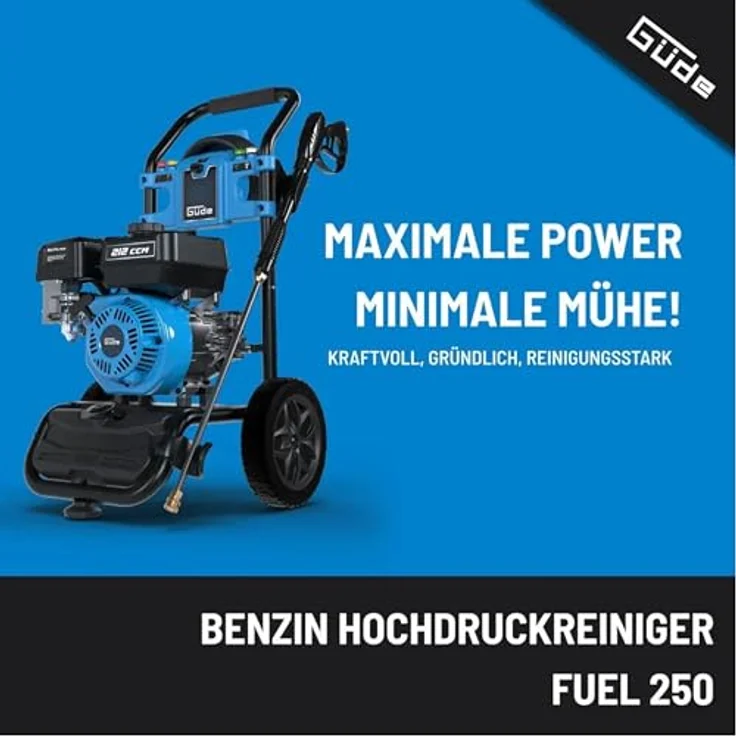 Güde Fuel 250 Benzin-Hochdruckreiniger 234 bar, 5,9 PS, mobil, 9 m Schlauch, Düsen-Set, für Baustelle & Landwirtschaft – Bild 2
