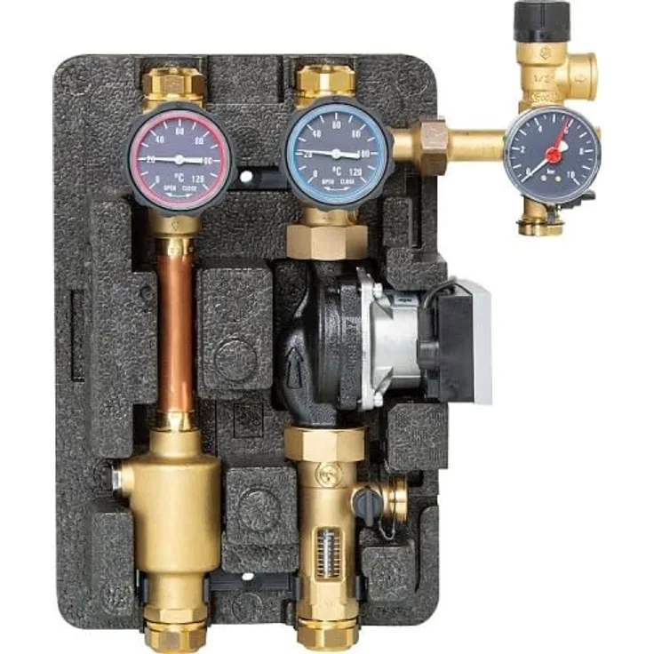 Wolf Solarpumpengruppe 10, Hocheffizienzpumpe für Solar, stufenlos einstellbar mit Thermometer und Sicherheitsventil