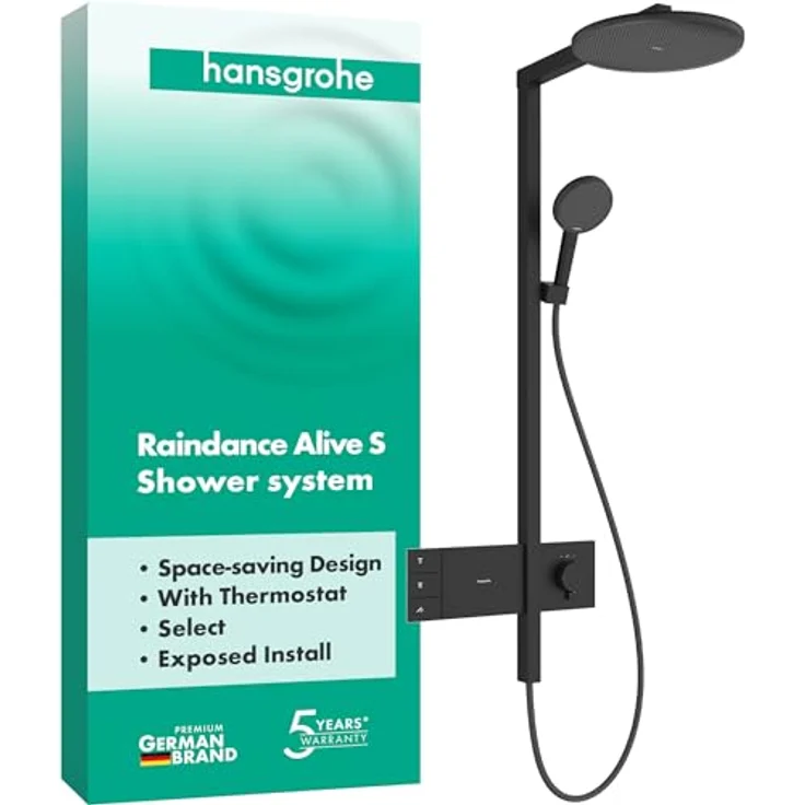 hansgrohe Raindance Alive S Duschsystem 300 2jet mit ShowerSelect Comfort, Kopfbrause mit RainAir und PowderRain, hochwertige Materialien, DropGuard-Technologie – Bild 1