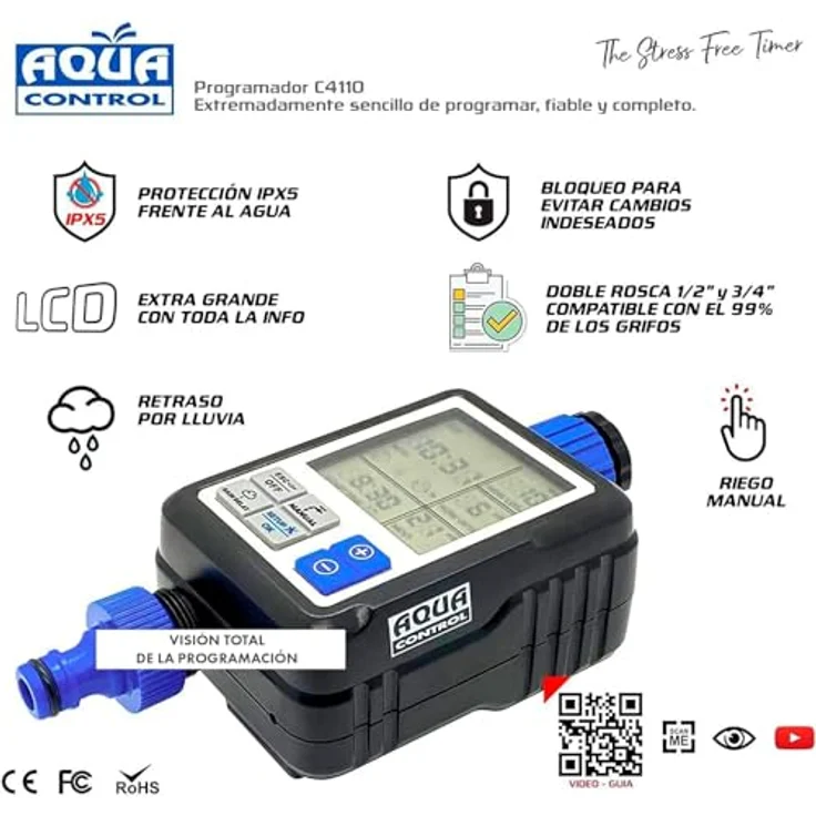 AQUA CONTROL C4110 Digital Bewässerungsgerät mit extrem einfachem Panorama-Display. Full Vision 2 Programmierer Beobachten Sie alle Programmierinformationen auf die Vez, schwarz – Bild 3