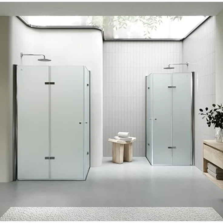i-flair DK99 Falttür Duschkabine 70x70x190 cm, satinierte 6 mm Sicherheitsglas mit silbernen Profilen, platzsparend und für Menschen mit eingeschränkter Mobilität geeignet – Bild 3