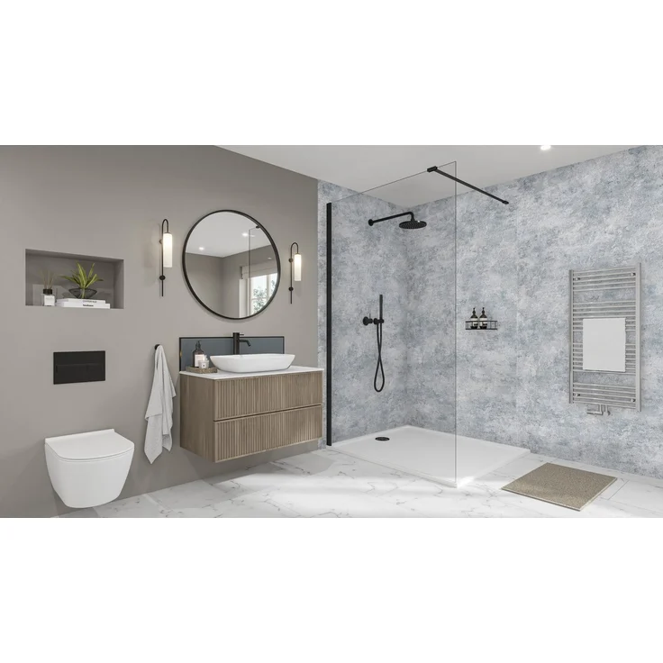 Wetwall Duschrückwand Elite Caliza, wasserdicht und fugenfrei, einfache Montage ohne Bohren, farblich abgestimmtes Sealant in Silver Grey