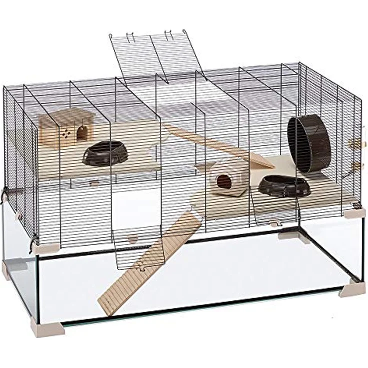 Ferplast Käfig für Hamster oder Mäuse KARAT 100 Kleine Nagetiere, Zwei Ebenen mit Zubehör, aus Glas und Metallgitter, 98,5 x 50,5 x h 61,5 cm. – Bild 5