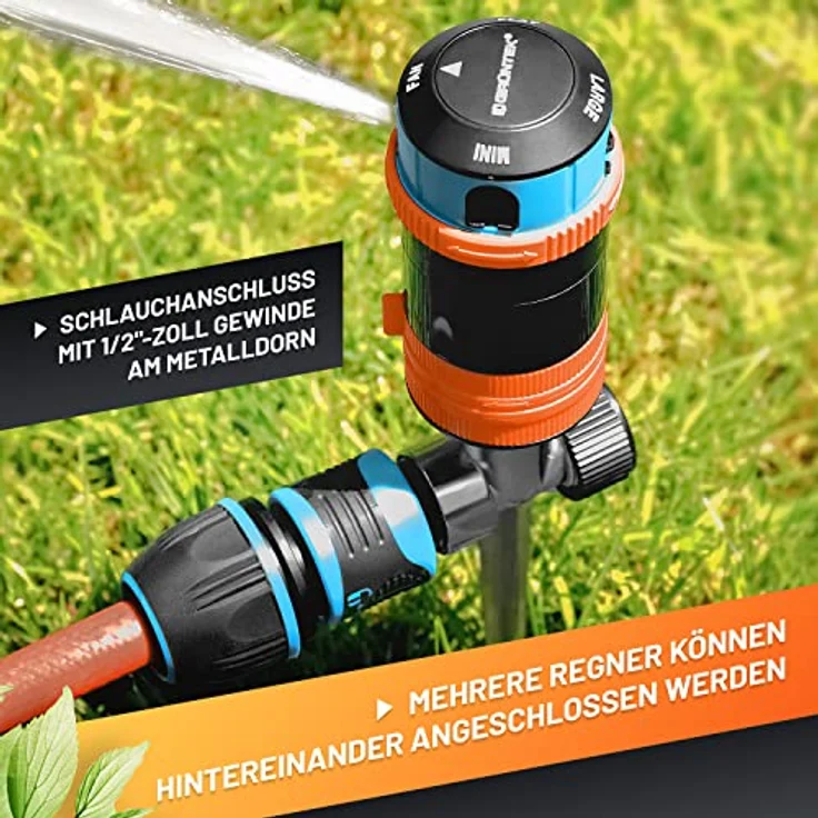 GRÜNTEK 4-facher Multifunktions-Kreisregner, großflächiger Sprinkler bis 452 qm mit Sektoreinstellung 30°-360° und 4 Strahlarten für optimale Gartenbewässerung – Bild 5