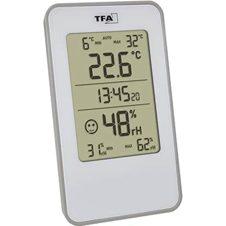 TFA Thermo-Hygrometer 30.5057.02, Digitales Thermometer + Hygrometer mit Höchst- und Tiefstwertanzeige, Weiß – Bild 1