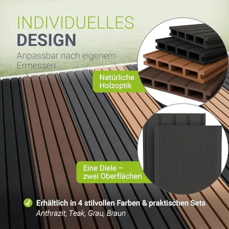 Juskys WPC-Terrassendielen, 30 m², witterungsbeständig, grau, raue Oberfläche, bis 330 kg/m² belastbar – Bild 6