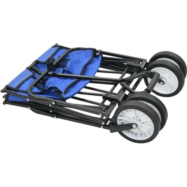 vidaXL Faltbarer Handwagen Bollerwagen, 75 kg Tragfähigkeit, Klappbar, Blau, mit drehbaren Vorderrädern – Bild 3