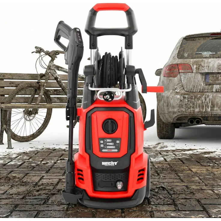 HECHT 336 Hochdruckreiniger, 2400W, 195 bar, 450 l/h, PowerSelect mit 3 Druckmodi, 5 m Schlauch und Kabel