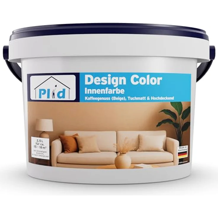 plid Wandfarbe Matte 2.5L, Hochdeckende, geruchsarme Innenfarbe für ca. 18 m², Farbton "Kaffegenuss" beige, schnelltrocknend, geeignet für verschiedene Untergründe – Bild 1