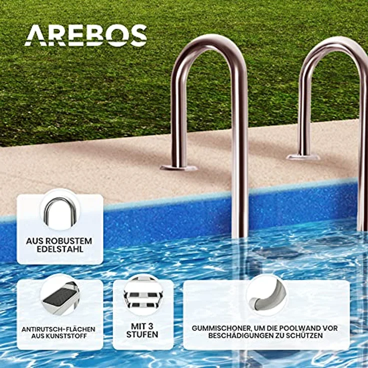 AREBOS Poolleiter- 3 Stufen - Silber – Bild 3