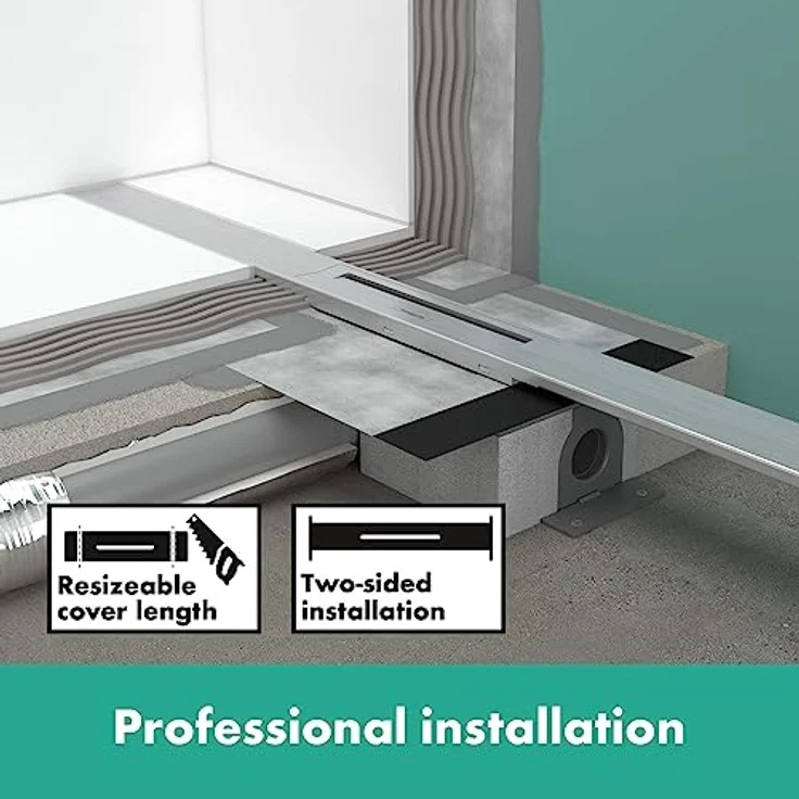 hansgrohe Fertigset Duschrinne RainDrain Flex, Abflussrinne 800mm, höhenverstellbar und kürzbar, Edelstahl gebürstet – Bild 3