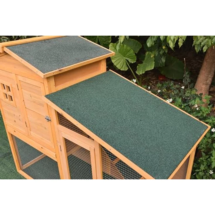 Mucola Hasenstall 140x115x60 cm, Kleintiergehege aus Holz mit 2 Ebenen, inklusive Rampe und Freilaufgehege für Kaninchen – Bild 2