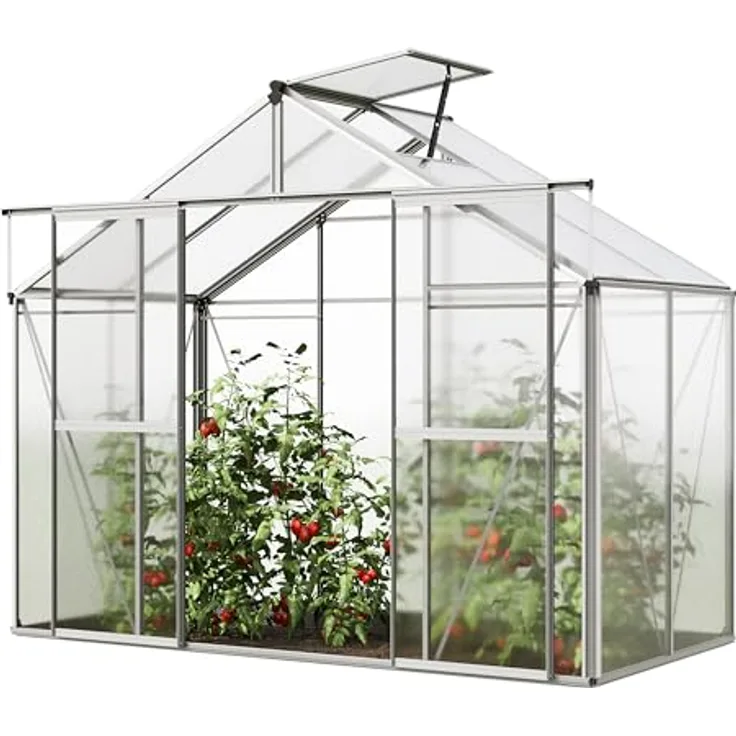 GFP Gewächshaus Orchidee 2 Alu-Rahmen 256 x 131 cm Polycarbonat Platten, Vielseitiges und geräumiges Treibhaus mit stabilem Alu-Rahmen, transparent