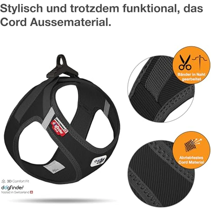 Curli Vest Harness Clasp Cord Black 2XS - Hundegeschirr mit ergonomischer Passform und reflektierenden Streifen – Bild 2