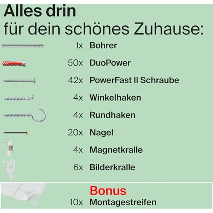 fischer EasyDIY Dekobox, Einrichtungsbox mit Haken, Schrauben und Dübeln, vorsortiertes Set in Kunststoffbox, 131 Teile – Bild 3