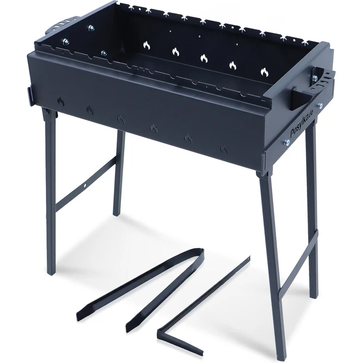 Davr Metall Mangal Klappbarer Grill SchaschlykOFF 60, 2 mm Stahl für 10 Spieße, mit Grillzange und Tragegriffen, 73x63x43 cm
