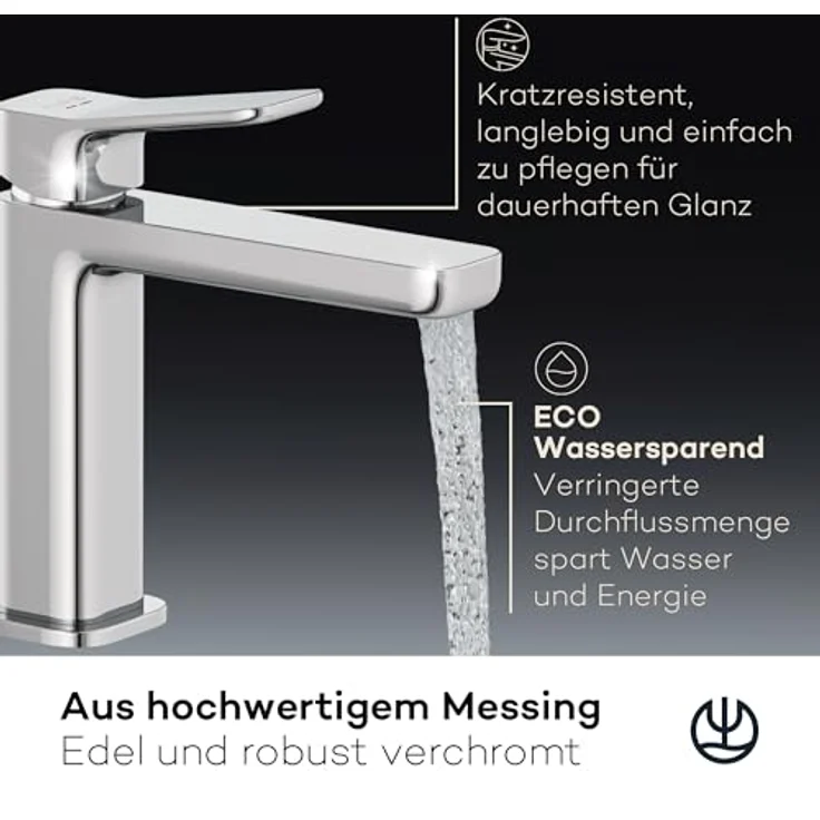OTTO KLUDI-X3 Waschtischarmatur 422880581, Einlochmontage, Chrom, Keramikkartusche mit Heißwasserbegrenzung, Durchflussmenge 45 l/min. – Bild 4