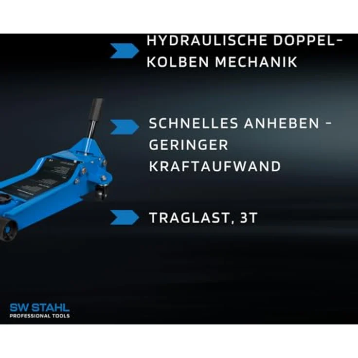 SW-Stahl 20741L Rangierwagenheber 3 t, hydraulische Doppel-Kolben-Mechanik, Hubhöhe 95-535 mm, Anschlagschutz, geringe Unterfahrhöhe, Aluminium – Bild 3