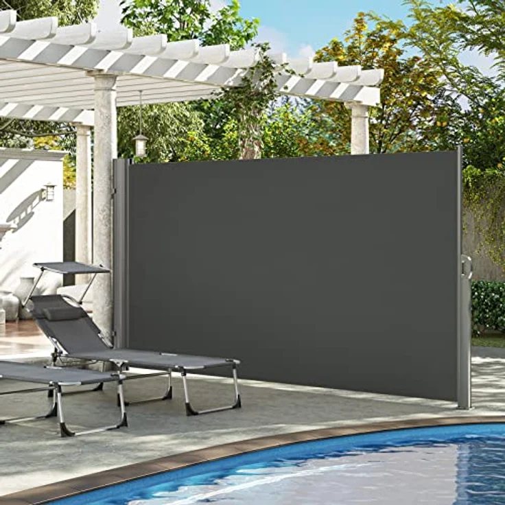 LARMNEE Alu-Seitenmarkise, ausziehbar, 160 x 350 cm, blickdicht, UV-beständig, anthrazit – Bild 3
