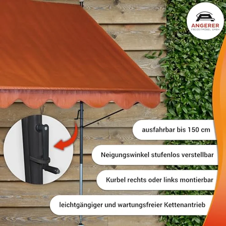 Angerer Klemmmarkise PE-Gewebe Uni, Orange, 250 cm – Bild 6