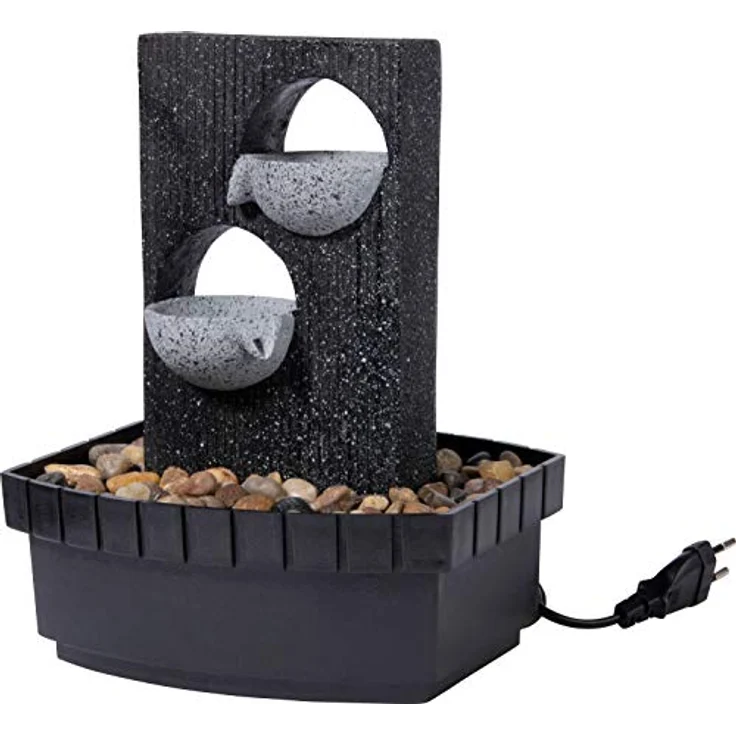 dobar® 96411e Design Zimmerbunnen | Tischbrunnen in Steinoptik | Kleiner Springbrunnen | Dekoratives Wasserspiel für Wohnzimmer/Büro/Indoor | Wasserfall Zierbrunnen | 20,5 x 16,5 x 28 cm | Grau – Bild 1