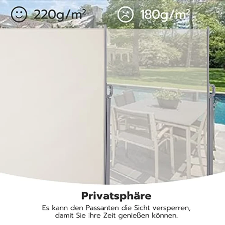 LARMNEE Seitenmarkise, ausziehbar 200 x 450 cm, rostbeständig, UV-Schutz, Blickdicht, für Balkon und Terrasse, beige EBE2045TBP02 – Bild 4