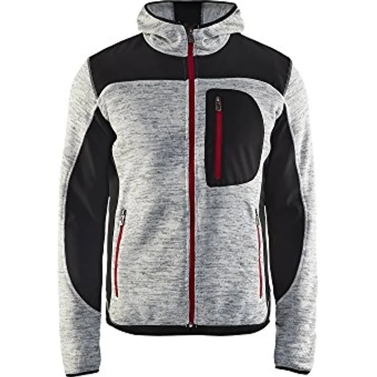 BLAKLÄDER® Herren Strickjacke 4930, Arbeitsjacke mit Softshell-Einsätzen, hellgrau/schwarz, Größe S – Bild 1