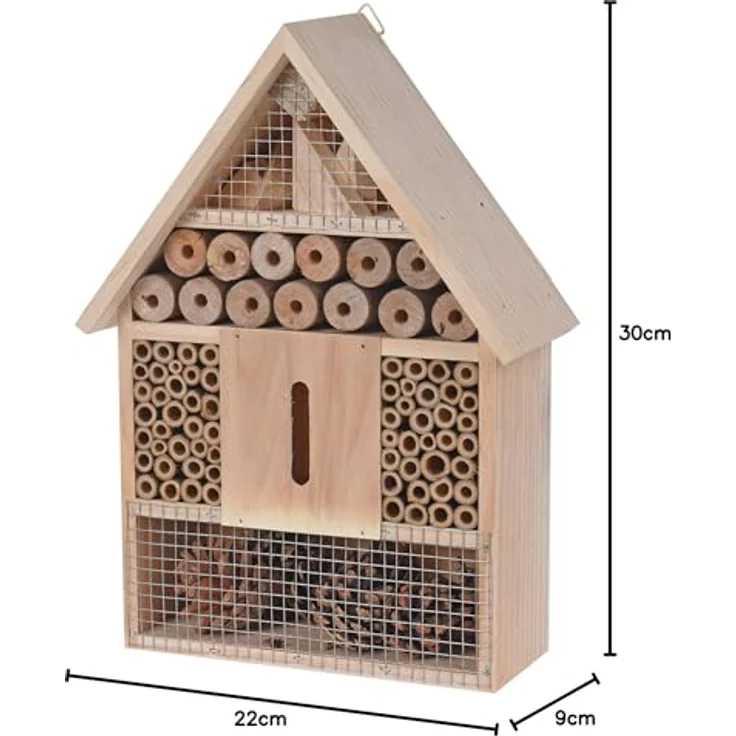 Insektenhotel zum aufhängen 30 x 22 cm - Natur - Insektenhaus aus Holz zum hängen - Bienen Marienkäfer Schmetterling Hotel Haus Nisthilfe – Bild 2