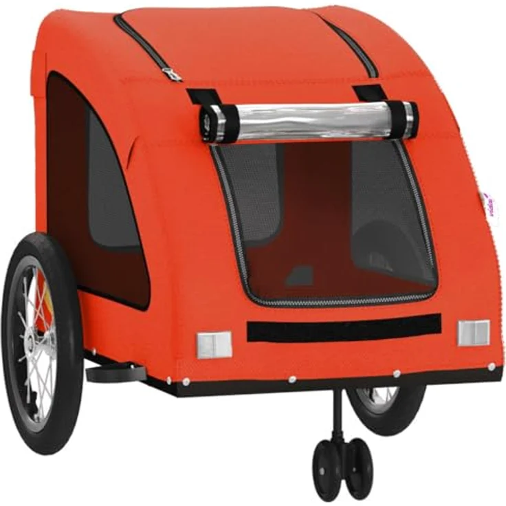 vidaXL Hunde-Transportbox Fahrradanhänger, Orange, Oxford-Gewebe und Eisen, für max. 45 kg, inkl. PVC-Dach und Reißverschluss-Türen – Bild 6