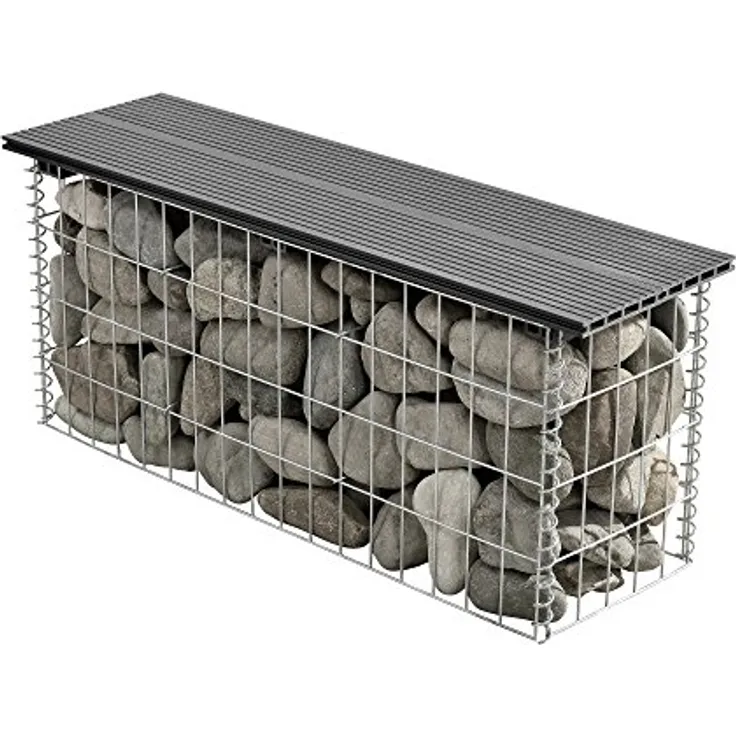 pro.tec WPC Gabionenbank 100x45x30cm Grau Gabione Gartenbank Sitzbank Bank