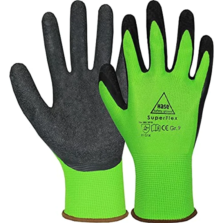 Hase Safety Gloves Arbeitshandschuhe Superflex grün Latexbeschichtung rutschfeste Gartenhandschuhe (VPE= 10 Paar) Atmungsaktiv/Robust – Bild 2