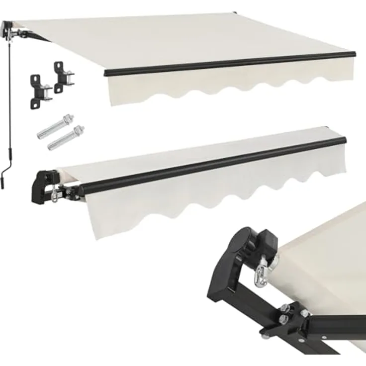 Juskys Gelenkarmmarkise 400 x 300 cm, UV40+ & wasserabweisend, mit Kurbel & Wandhalterung, Beige - Sonnenschutz Balkonmarkise für Terrasse & Balkon