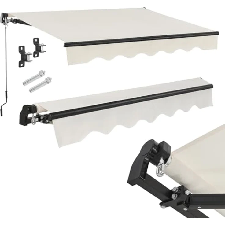 Juskys Gelenkarmmarkise 400 x 300 cm, UV40+ & wasserabweisend, mit Kurbel & Wandhalterung, Beige - Sonnenschutz Balkonmarkise für Terrasse & Balkon – Bild 1