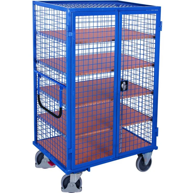 CORDES VARIOfit Etagenwagen, Transportwagen mit Drahtgitterwänden, 1.245 x 785 mm, RAL 5010 enzianblau, Tragkraft 500 kg, abschließbare Doppelflügeltür.