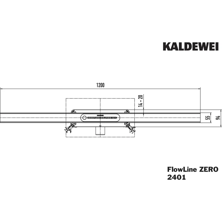 KALDEWEI FLOWLINE ZERO 2401, Duschrinne 120 cm aus Edelstahl mit Click'n Clean® Mechanismus und kürzbarem Design