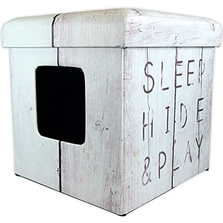 D&D Home Katzenhöhle/Hocker Ottoman Sleep, Hide, Play, weiß, 38x38x38cm