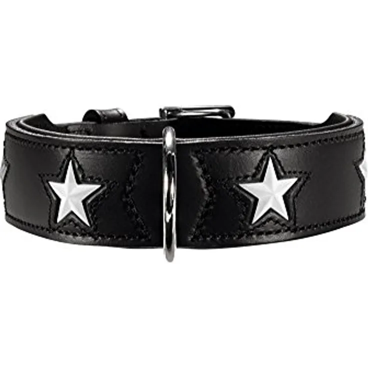 HUNTER MAGIC STAR Hundehalsband, mit Sternen, Leder, weich, 50 (S-M), schwarz