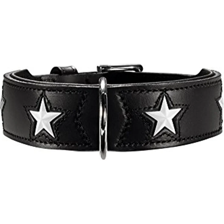 HUNTER MAGIC STAR Hundehalsband, mit Sternen, Leder, weich, 50 (S-M), schwarz – Bild 1