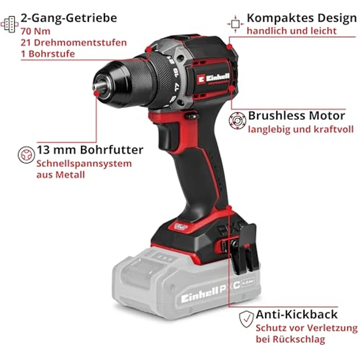 Einhell Professional TP-CD 18/70-C Li BL, Akku-Bohrschrauber mit 70 Nm Drehmoment und bürstenlosem Motor, Solo-Modell – Bild 3