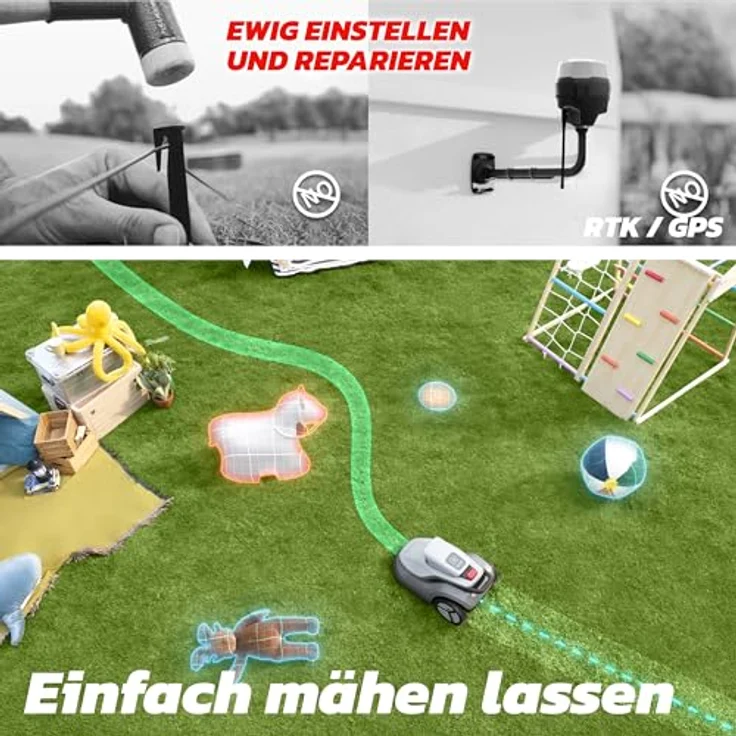 interpick Terramow V1000, Mähroboter ohne Begrenzungskabel mit KI-Bilderkennung und Hinderniserkennung, für Gärten bis 1200m² – Bild 3