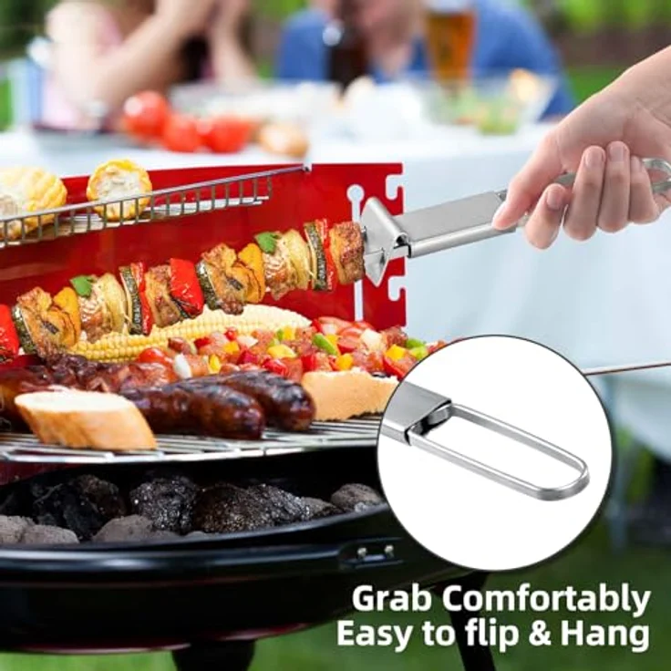 Dailyart Schaschlikspieße Edelstahl, 33 cm (6 Stück) – Zweizinkige BBQ-Flachspieße, extra breit 5 mm und 2 mm dick, rostfrei, ergonomischer Holzgriff, spülmaschinengeeignet – Bild 3