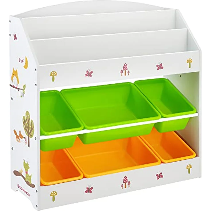 SONGMICS Aufbewahrungsschrank für Kinder, 3-stöckiges Bücherregal und 6 herausnehmbare Behälter für Kinderzimmer, Kindergarten, Mehrfarbig, weiß, GKR44WTV1 – Bild 1