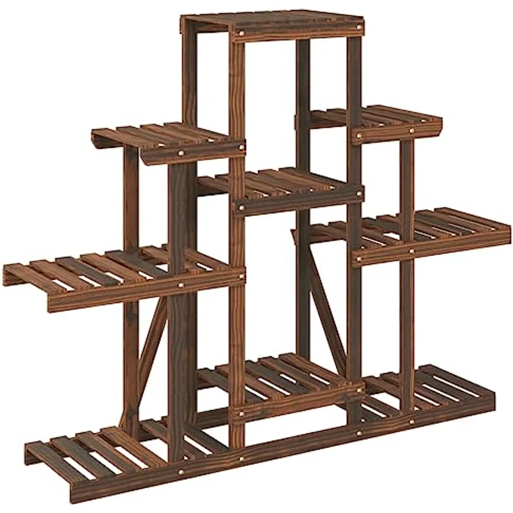 vidaXL Blumenständer, Pflanzständer 110x25x96 cm Massivholz Tanne, Karbonisiertes Braun – Bild 6